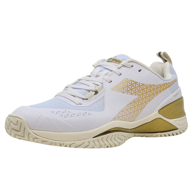 Diadora Women's Blushield Torneo 2 All Ground Tennis Shoe. (White/Gold)