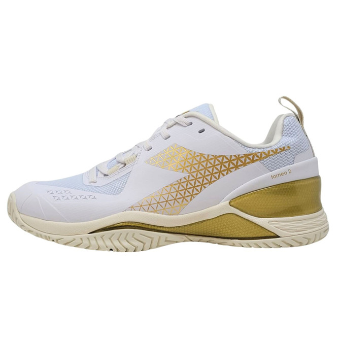 Diadora Women's Blushield Torneo 2 All Ground Tennis Shoe. (White/Gold)