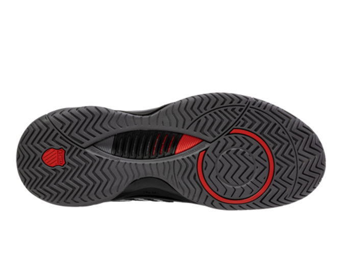 K-Swiss Men's Hypercourt Supreme 2 Tennis Shoe (Black/Steel Gray/Firey Red)