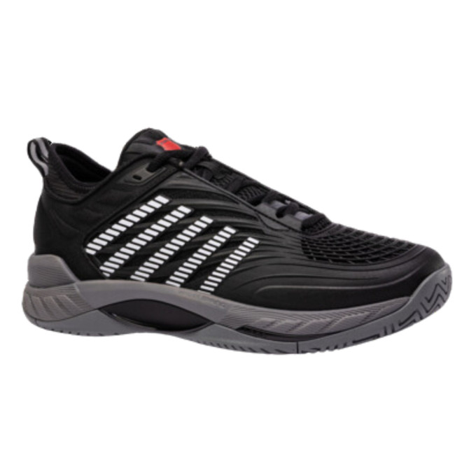 K-Swiss Men's Hypercourt Supreme 2 Tennis Shoe (Black/Steel Gray/Firey Red)