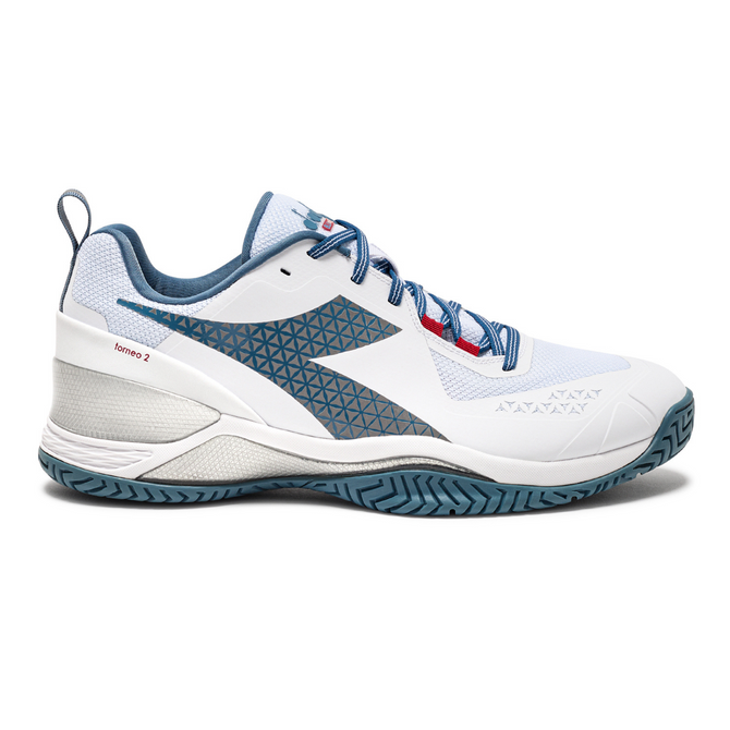 Diadora Men's Blushield Torneo 2 AG Tennis Shoe (White/Oceanview/Salsa)