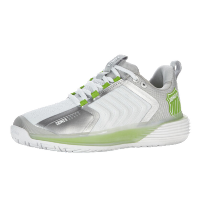 K-Swiss Women's Ultrashot 3 Tennis Shoe (White/Gray Violet/Lime Green)