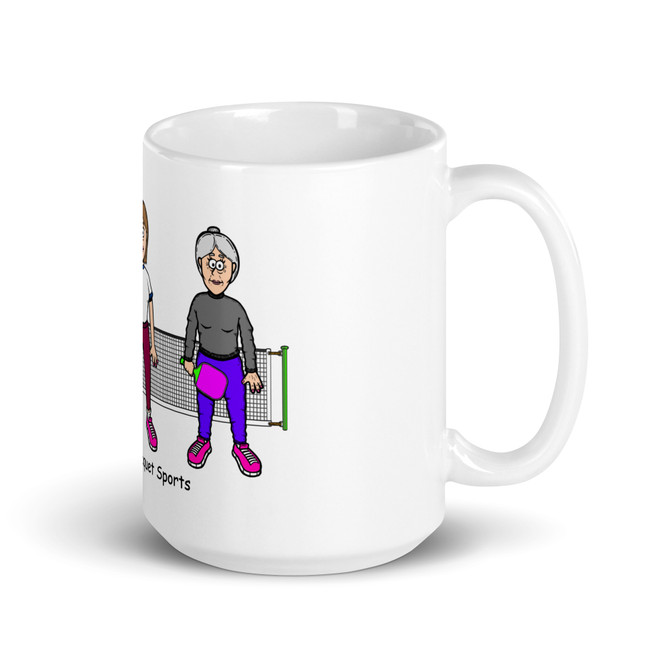 "Stages of Racquet Sports - Female" White glossy mug