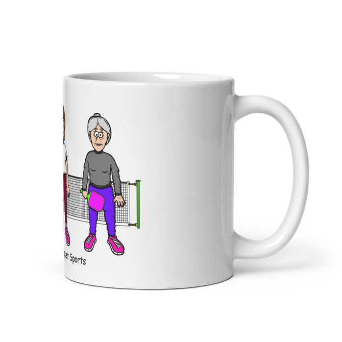 "Stages of Racquet Sports - Female" White glossy mug