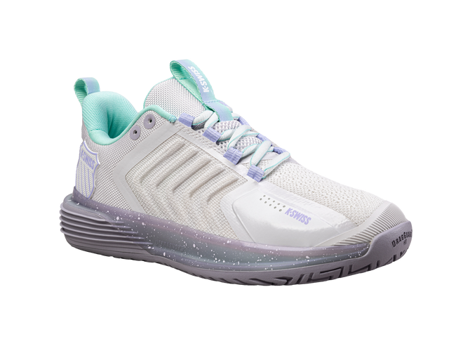 K-Swiss Women's Ultrashot 3 Tennis Shoe (Nimbus Cloud/Lilac Gray/Neon Purple) 