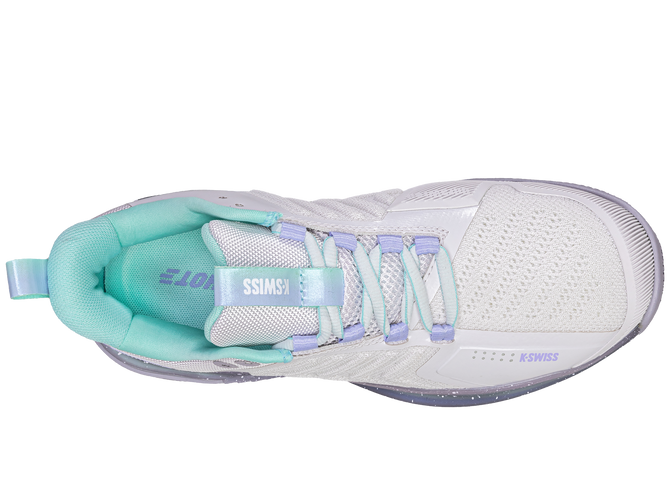 K-Swiss Women's Ultrashot 3 Tennis Shoe (Nimbus Cloud/Lilac Gray/Neon Purple) 
