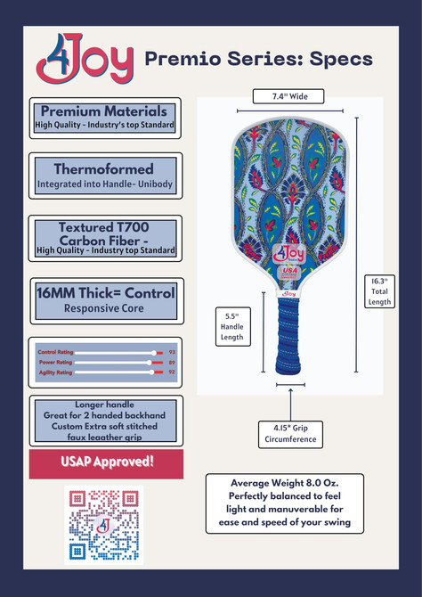 4Joy Premio Lightweight Pickleball Paddle (Palm)