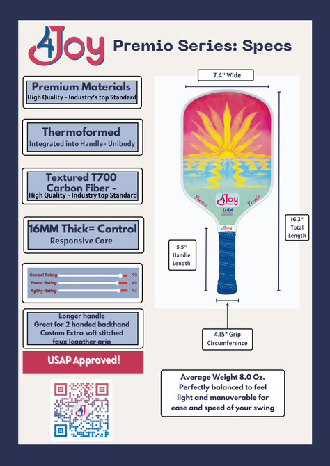 4Joy Premio Lightweight Pickleball Paddle (Sunset)