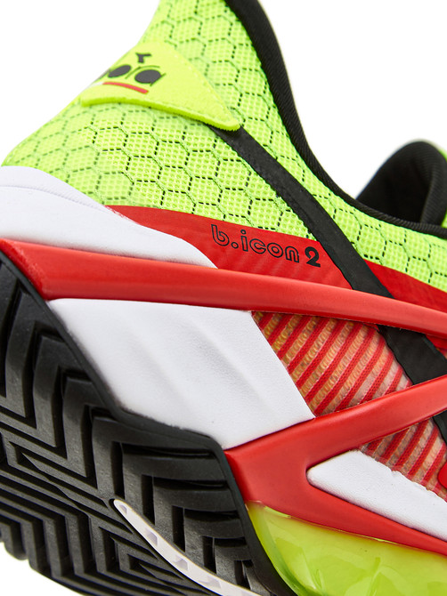 Diadora Men's B.Icon 2 All Ground Tennis Shoe (Yellow Flou DD/Black/Fiery Red)