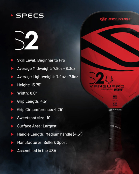 Selkirk Vanguard 2.0 S2 Pickleball Paddle (Lightweight)