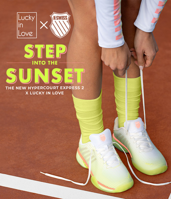 K-Swiss/Lucky In Love Women's Hypercourt Express 2 Tennis Shoe (White/Lemon Frost/Beige)