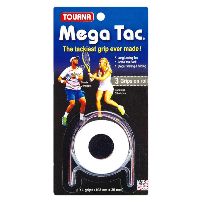 Tourna Mega Tac Extra Tacky Overgrip, 3-Pack, White