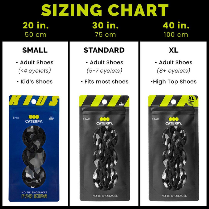 Caterpy Run - The Ultimate Elastic No Tie Shoelaces for Adults and Kids.