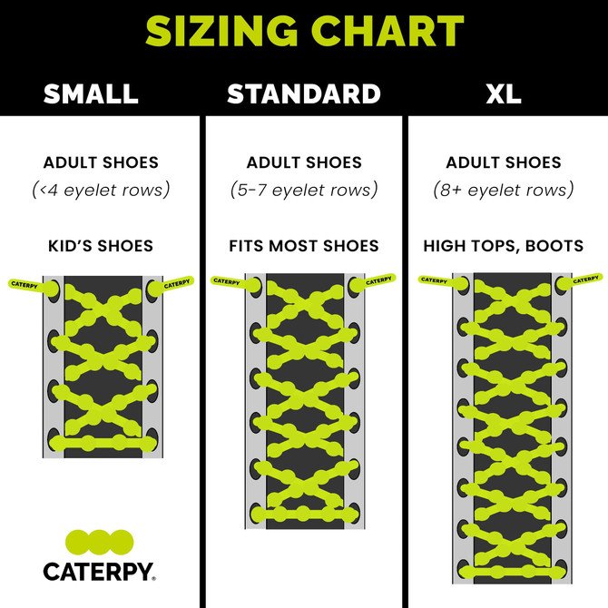 Caterpy Run - The Ultimate Elastic No Tie Shoelaces for Adults and Kids.