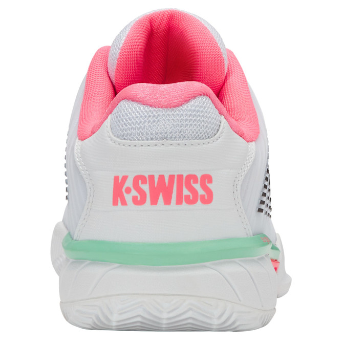 K-Swiss Women's Hypercourt Express 2 HB Clay Tennis Shoe (White/Neon Pastel Pink/Black).