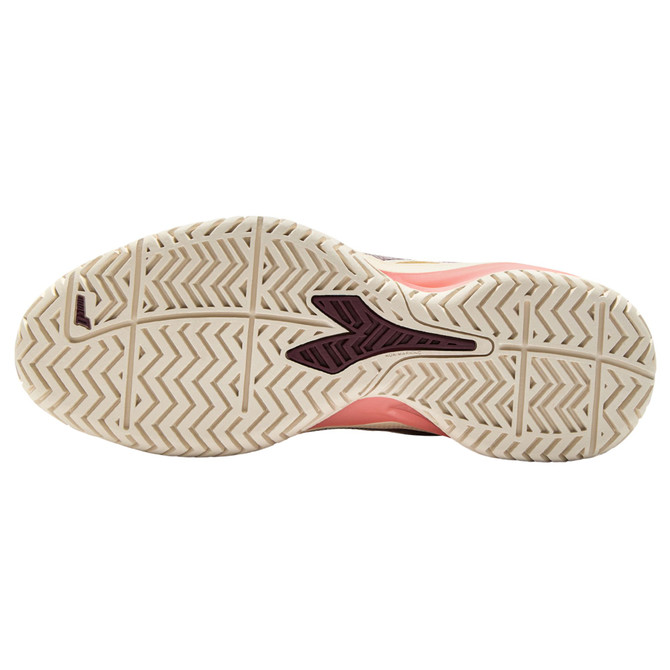 Diadora Women's Blushield Torneo 3 All Ground Tennis Shoe. (Whisper White/Maroon Banner/Desert Flower)