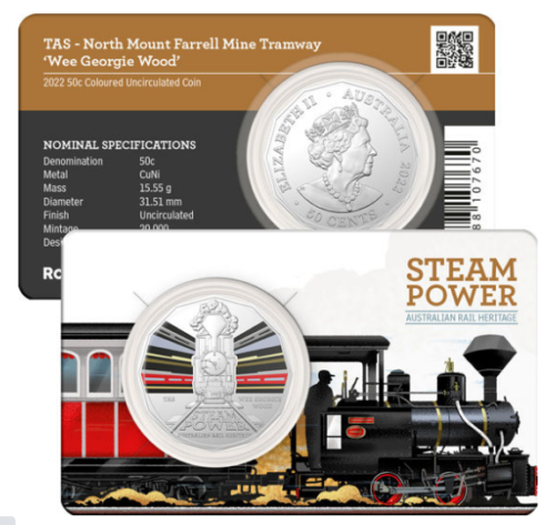 2022 50 Cent Coin Australian Steam Power - TASMANIA Wee Georgie Wood