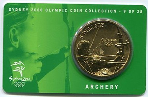 2000 $5 Sydney Olympics Carded Coin – Archery 9 Of 28