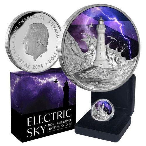 2024 Electric Sky 1oz Silver Proof Coloured Coin 2024 Electric Sky 1oz Silver Proof Coloured Coin