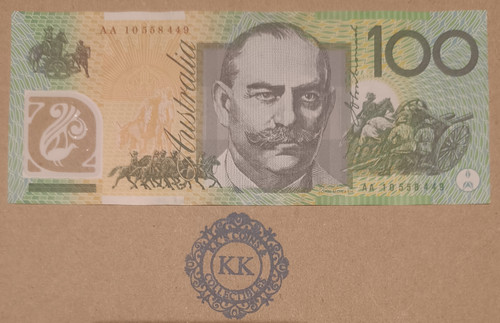 2010 Australia $100 First Prefix Banknote AA10 558449 2010 Australia $100 First Prefix Banknote AA10 558449