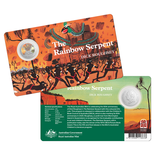 2025 The Rainbow Serpent 20 Cent Coloured Uncirculated Coin in Card