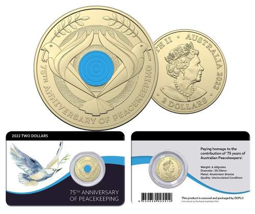 2022 75th Anniversary of Peacekeeping $2 Coloured Coin in card 2022 75th Anniversary of Peacekeeping $2 Coloured Coin in card