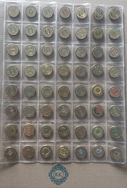56 x Assorted $2 Coloured Coins with Coin Page 56 x Assorted $2 Coloured Coins with Coin Page
