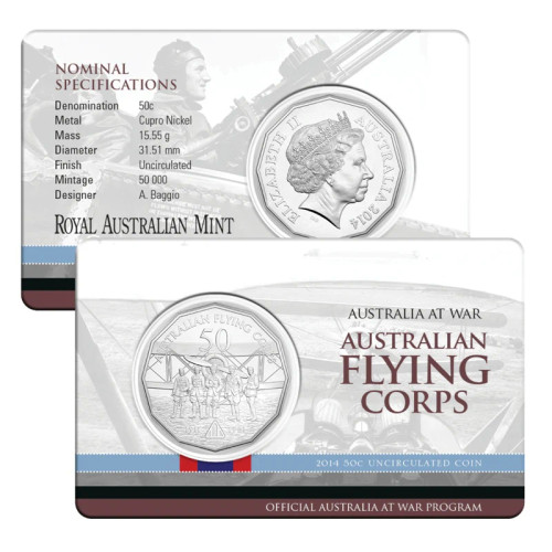 2014 Australians at War - Australian Flying Corps 50 Cent coin in card 2014 Australians at War - Australian Flying Corps 50 Cent coin in card