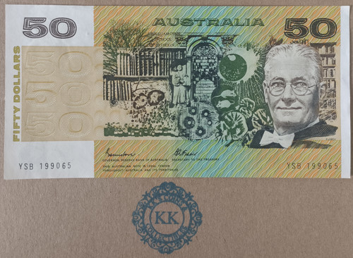 1985 Australia $50 Banknote Johnston Fraser GOTHIC Serial YSB 199065 EF/aUNC 1985 Australia $50 Banknote Johnston Fraser GOTHIC Serial YSB 199065 EF/aUNC
