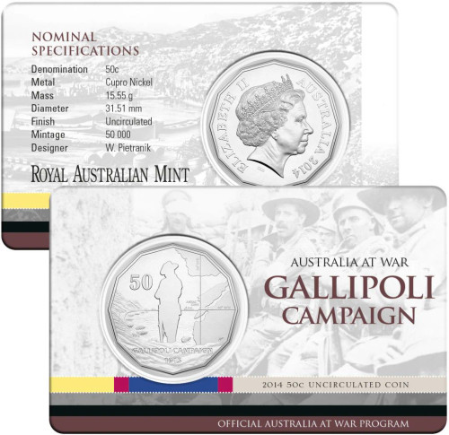 2014 Australia at War - Gallipoli Campaign 50 Cent coin in card