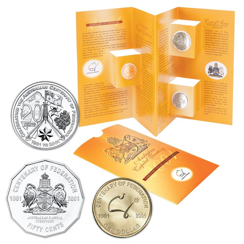 2001 Centenary of Federation ACT 3 UNC Coin Set of 20c, 50c & $1