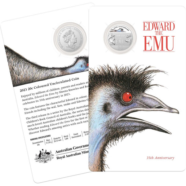 Edward the Emu 35th Anniversary 2023 20c Coloured UNC in Card