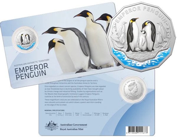 2023 Emperor Penguin - Australian Antarctic Territory Series 50c Coloured UNC Coin