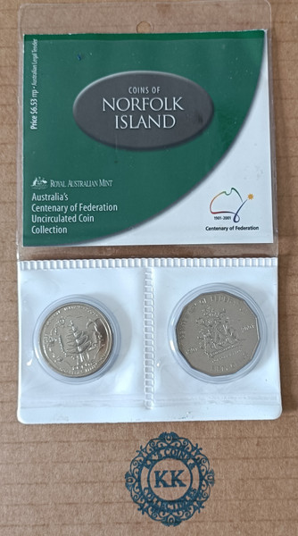 2001 UNCIRCULATED 20 & 50 cent Centenary of Federation 2 Coin Set - Norfolk Island 