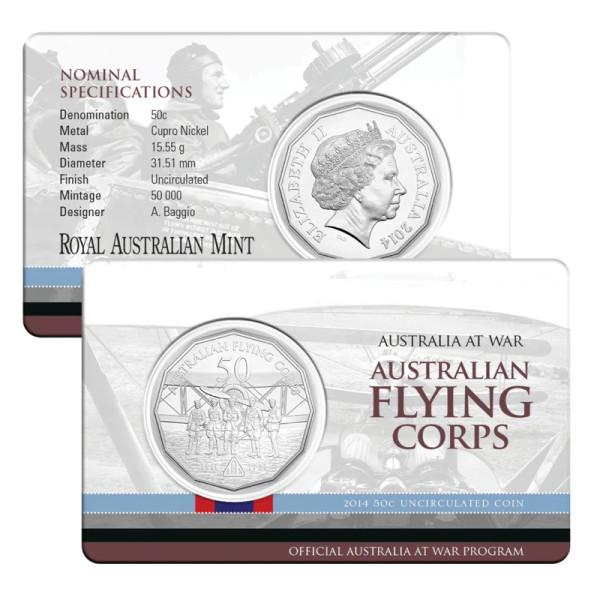 2014 Australians at War - Australian Flying Corps 50 Cent coin in card