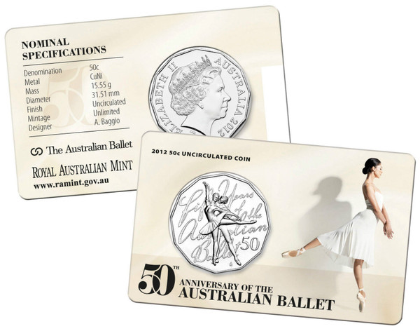 2012 50th Anniversary of Australian Ballet - 50 Cent coin in card 2012 50th Anniversary of Australian Ballet - 50 Cent coin in card