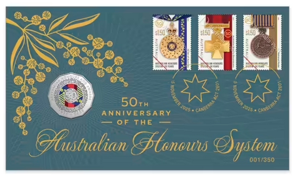 50th Anniversary of Australian Honours System Limited Edition Coin and Mini-sheet PNC
