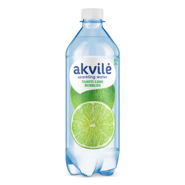 Akvile Tahiti Lime Sparkling Water 600ml PET bottle, agua mineral natural lituana con exótico sabor a lima, etiqueta verde con imagen de lima, agua con gas tropical sin azúcar, agua carbonatada naturalmente alcalina, bebida saludable de lima , Akvile Tahiti lime sparkling water 600ml PET bottle, agua carbonatada con exótico sabor a lima con esencia natural de lima de Tahití, refrescante bebida gaseosa