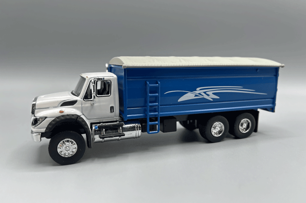 Greenlight International Workstar in White with Blue Grain Bed with Graphic 51370-A 1/64 Scale