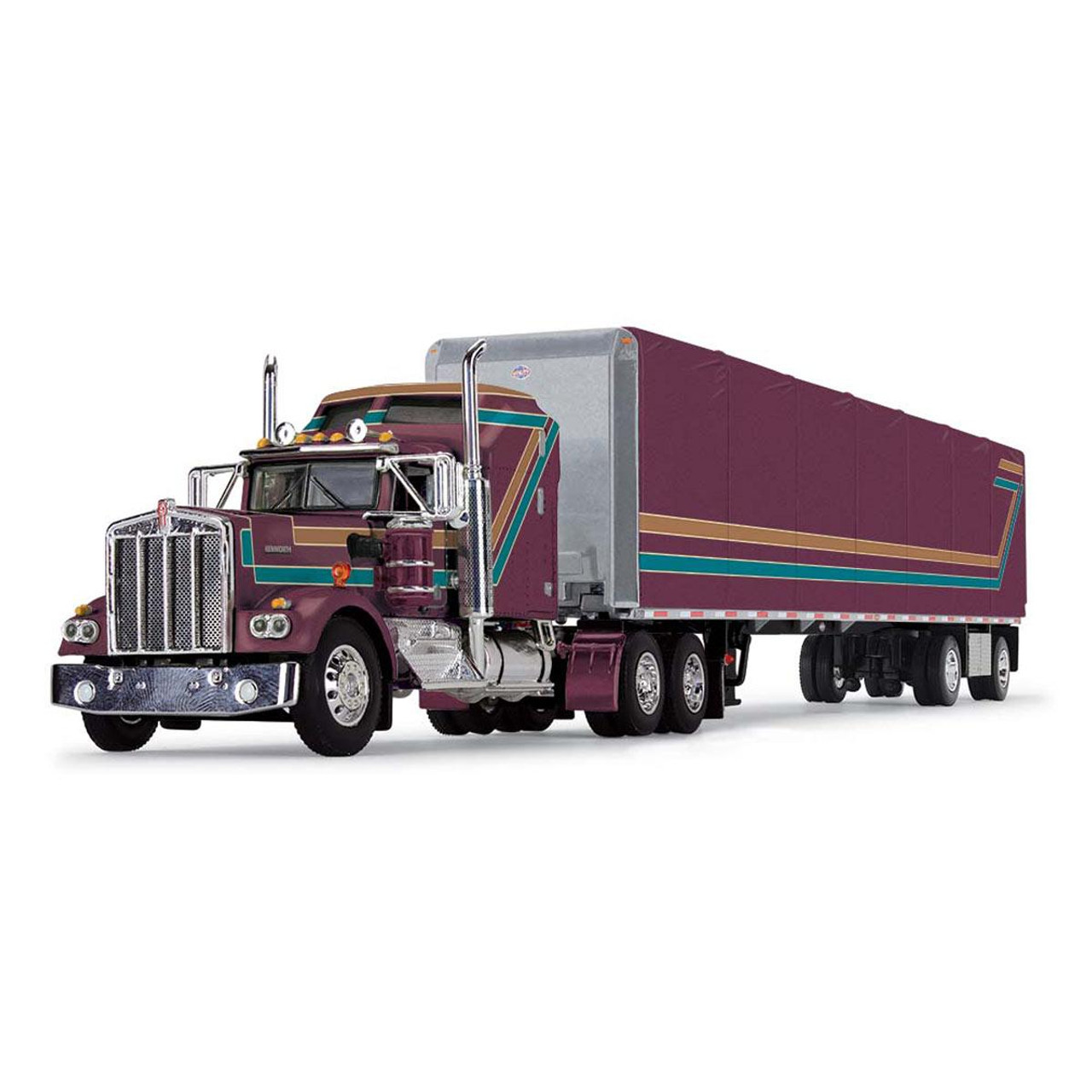 First Gear Kenworth® W900A with Aerodyne Sleeper & 53' Utility® Roll Tarp Trailer 60-1618 Plum 1/64