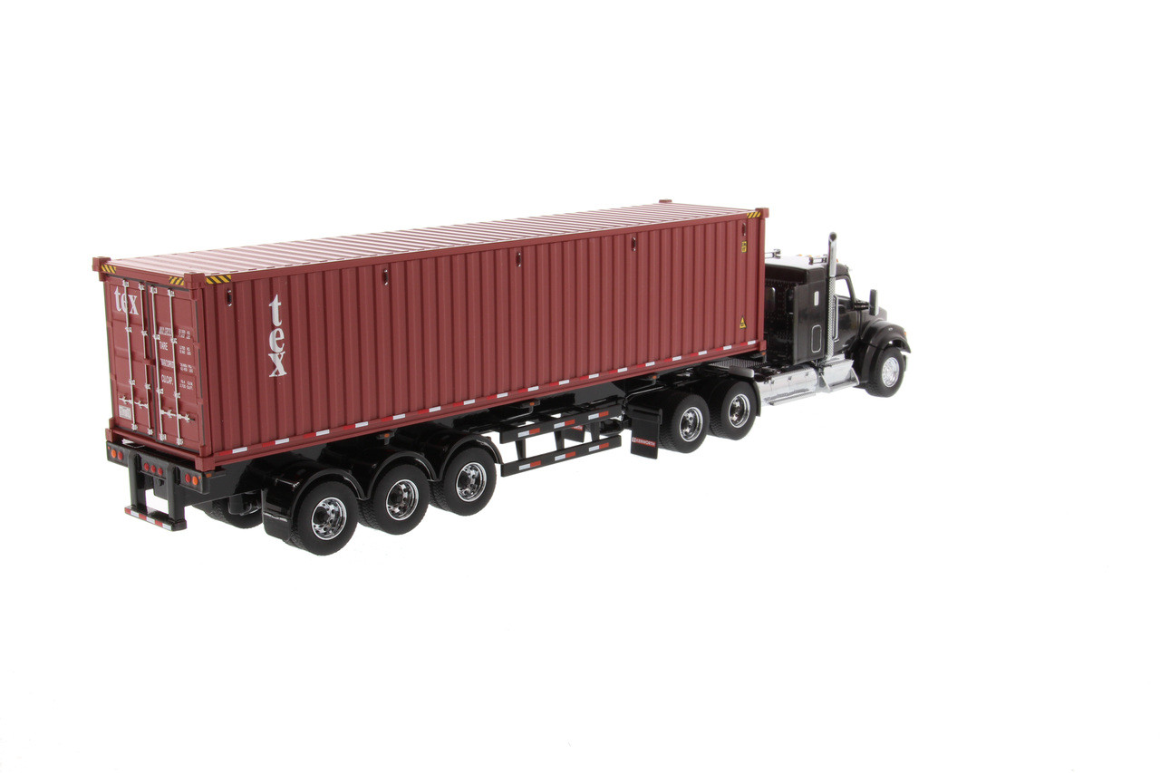 Diecast Masters Kenworth T880 SFFA 40" Sleeper Tandem Tractor in Metallic Black with 40' Dry Goods Sea Container and Chassis 1/50 71060