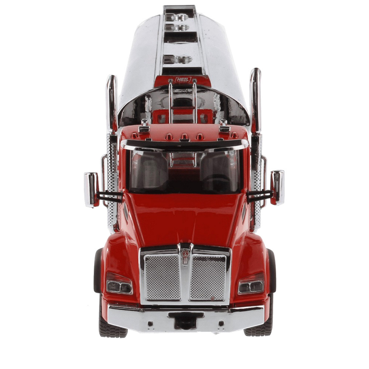 Diecast Masters Kenworth T880S SBFA Tandem Day Cab in Red with Pusher Axle  and Heil FD9300/DT-C4 Petroleum Tanker Trailer in Chrome 1/50 71102