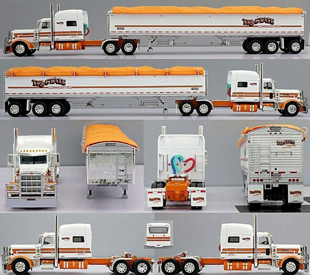First Gear Peterbilt 389 w/285” WB and 70” Standup Sleeper 50’ 3-Axle Grain Trailer 1/64 Scale 60-2024