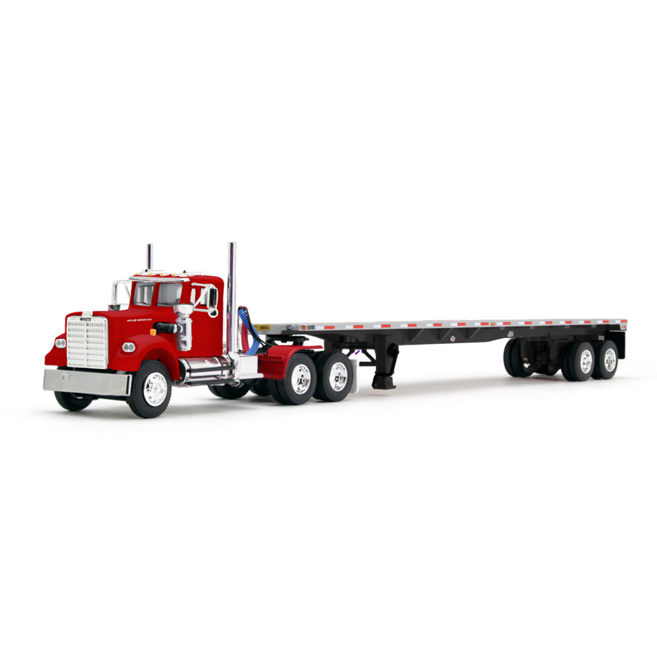 DCP White Western Star 4900 Day Cab with 48' Utility Flatbed Trailer Viper Red 60-2093
