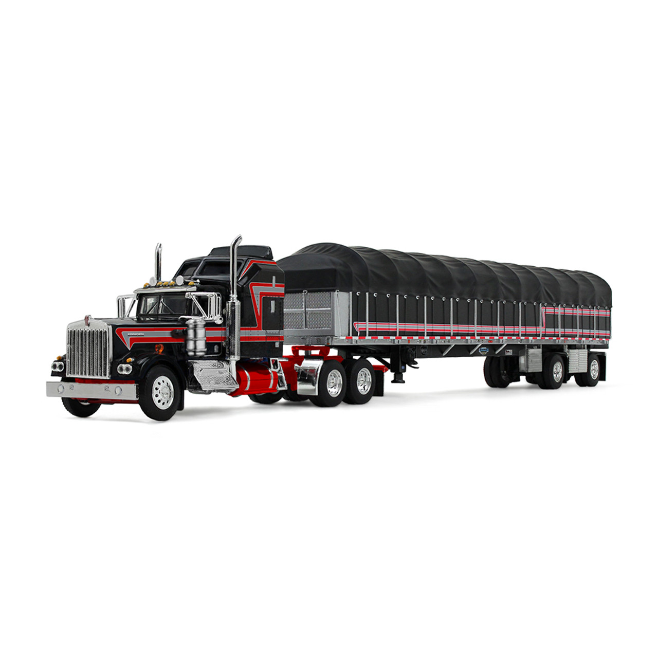 First Gear Kenworth W900A Aerodyne Sleeper & 53' Wilson Roadbrute Flatbed Trailer w/Covered Wagon 1/64 60-2056