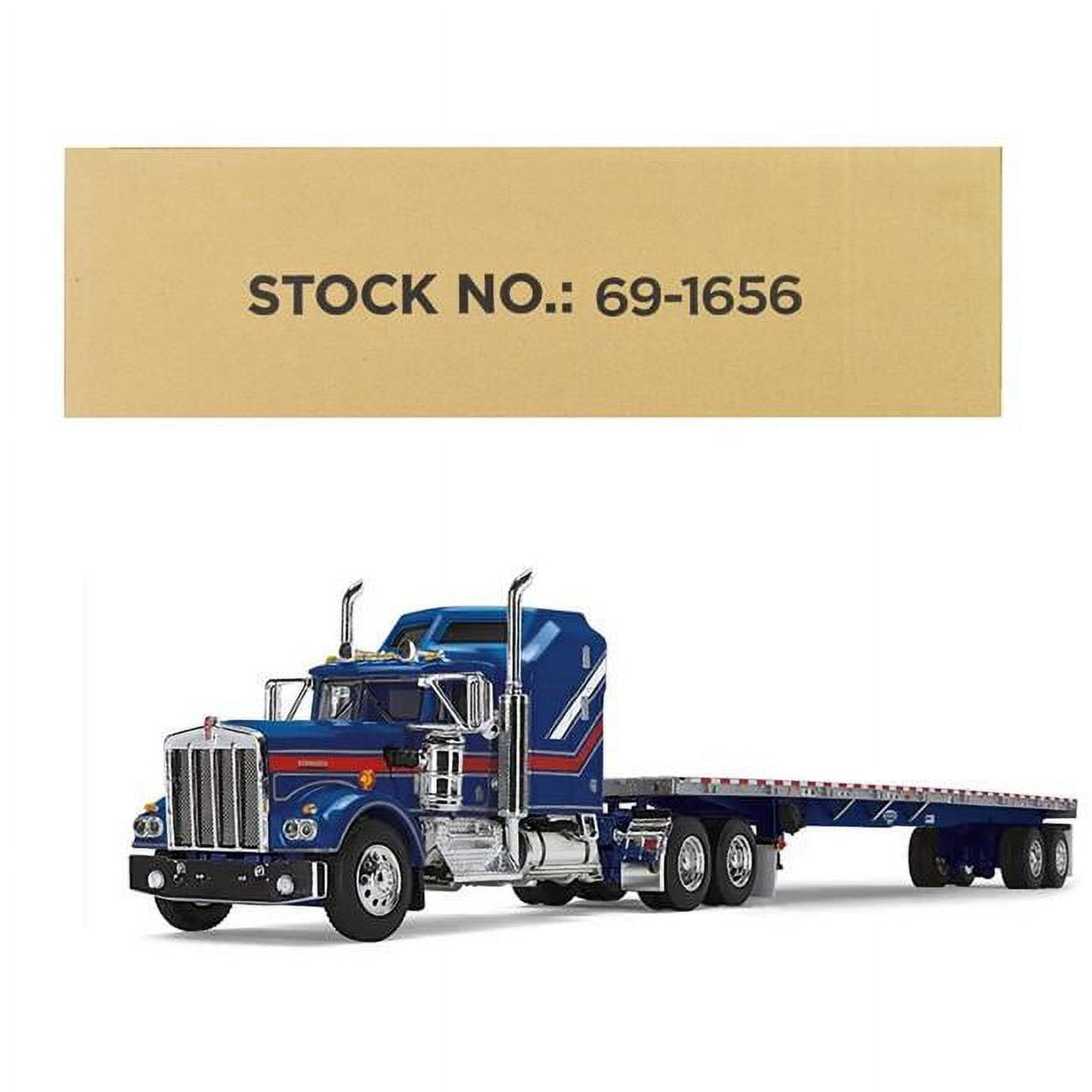 First Gear DCP 1/64 Kenworth W900A with Aerodyne Sleeper & 53' Wilson Roadbrute Flatbed Trailer 69-1656