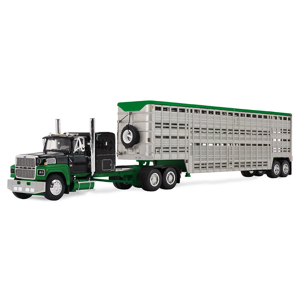 DCP by First Gear Ford LTL 9000 with 60" Flat Top Sleeper & 45' Wilson® Vintage Livestock Trailer – Black/Green, 1:64 Scale Diecast 60-2294