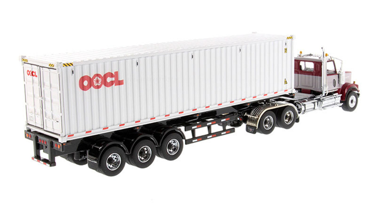 Diecast Masters Western Star 4900 SF Day Cab Tandem Tractor in Maroon and  Gray with OOCL 40' Dry Good Sea Container 1/50