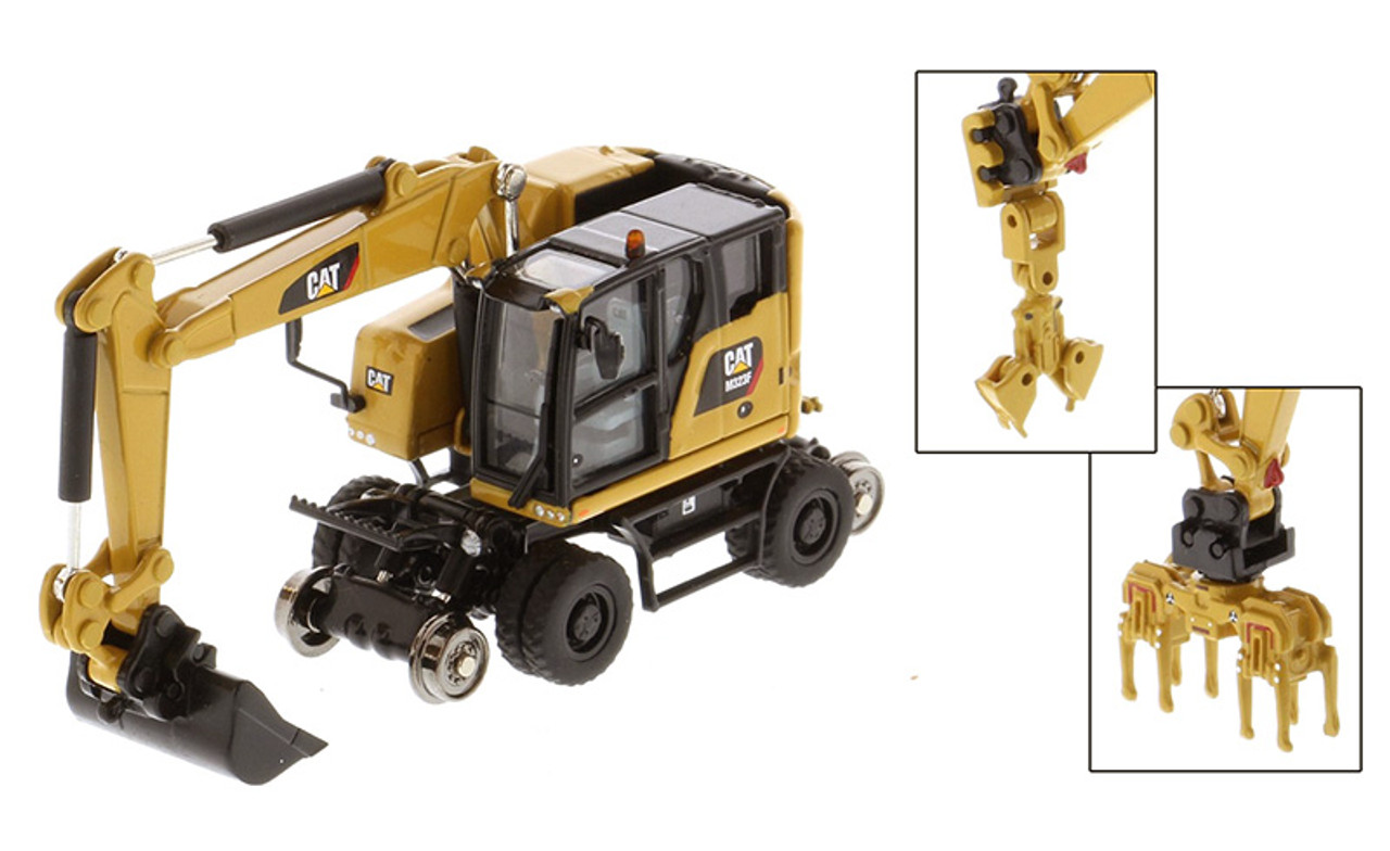 Diecast Master CM323F Railroad Wheeled Excavator, CAT Yellow 1/87