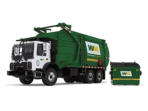First Gear Mack Terra Pro Waste Management Refuse Garbage Truck with Front Load White and Green with Garbage Bin 1/34 Diecast Model by First Gear 10-4001D